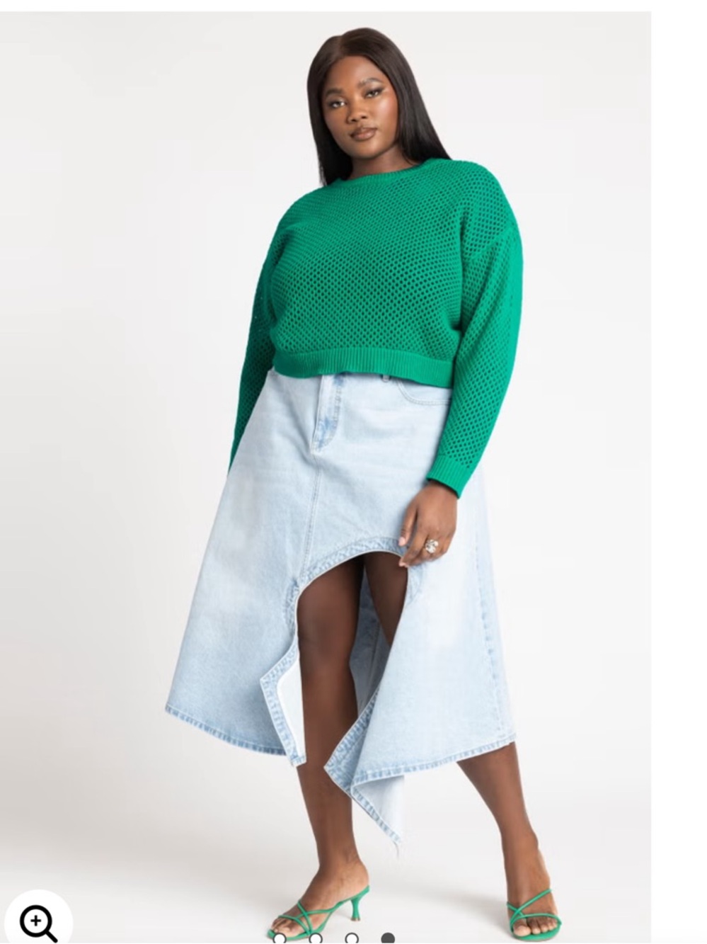 Eloquii Woman's Crochet‎ Open Stitch Boxy Cropped Sweater Green Size 14/16